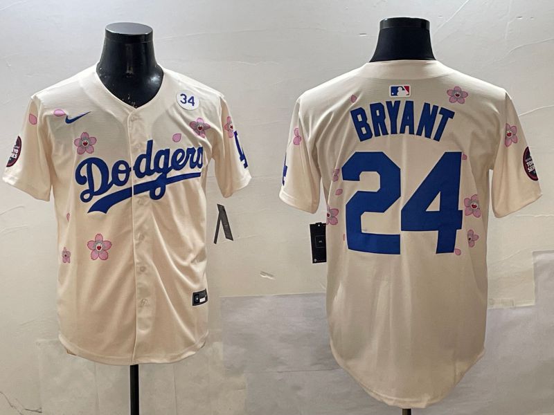 Men Los Angeles Dodgers #24 Bryant Cream Sakura Edition 2025 Nike MLB Jersey style 4